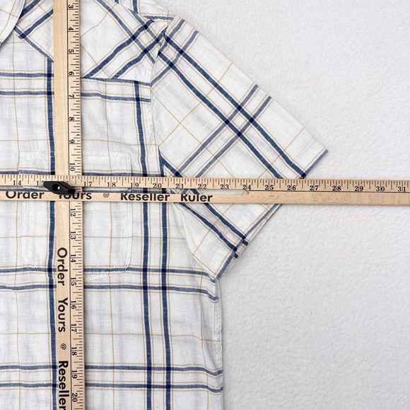 Lucky Brand Snap Button Shirt Mens XL White Blue Plaid Short Sleeve Button Down - Picture 8 of 9